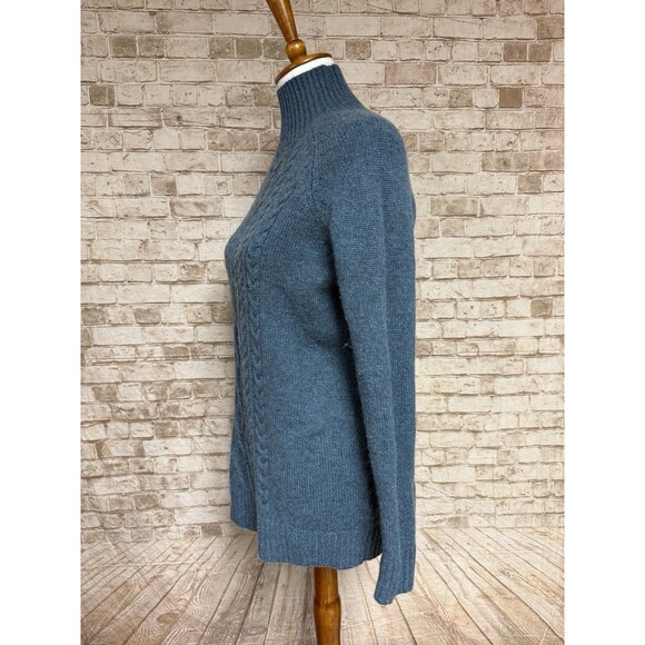 Garnet Hill 100% Cashmere Sweater Cable Knit Turtleneck Teal Blue Size XS - Picture 2 of 9